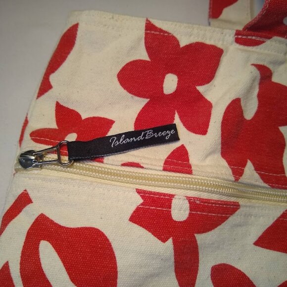 Vacation-Ready!  NWOT  Island Breeze   cream + red  tropical tote - Picture 2 of 8